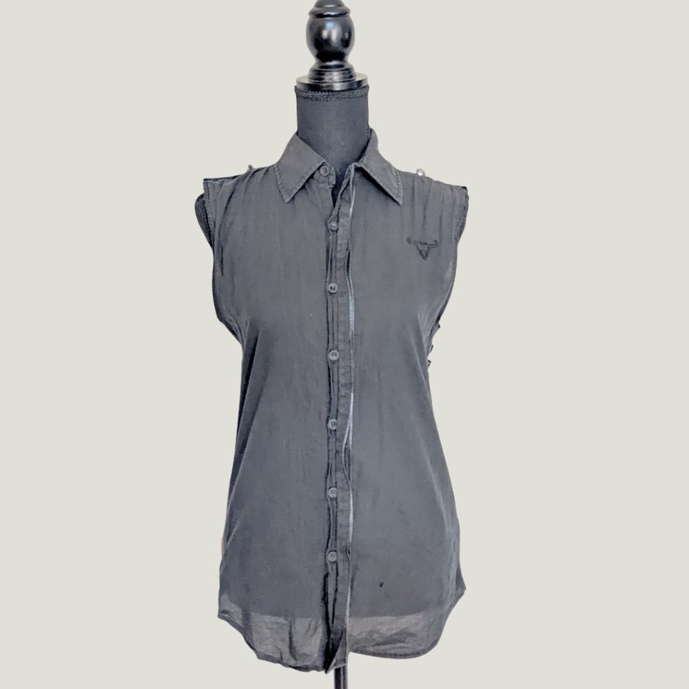La Cosa Nuestra black western zipper decal button-down size S